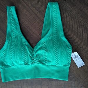 aerie Ribbed Wireless Bralette in Emerald Green